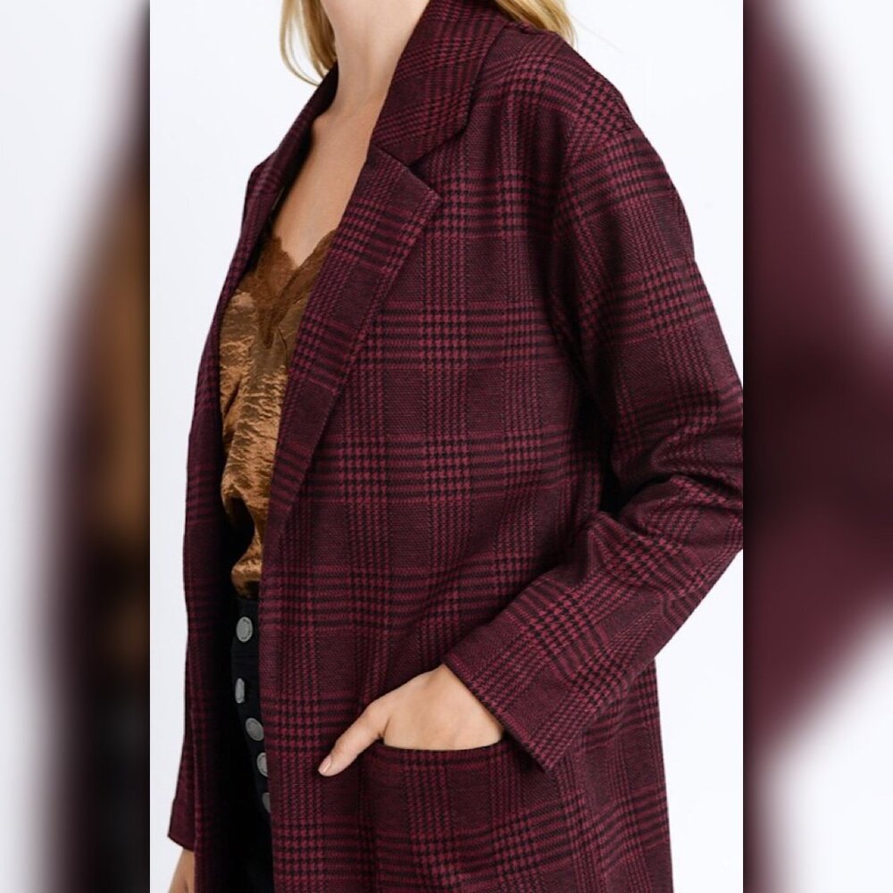 A401 • Wine Plaid Oversized Blazer - Picture 5 of 7